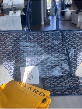 Goyard Navy PM Shoulder Tote with Matching Pouch